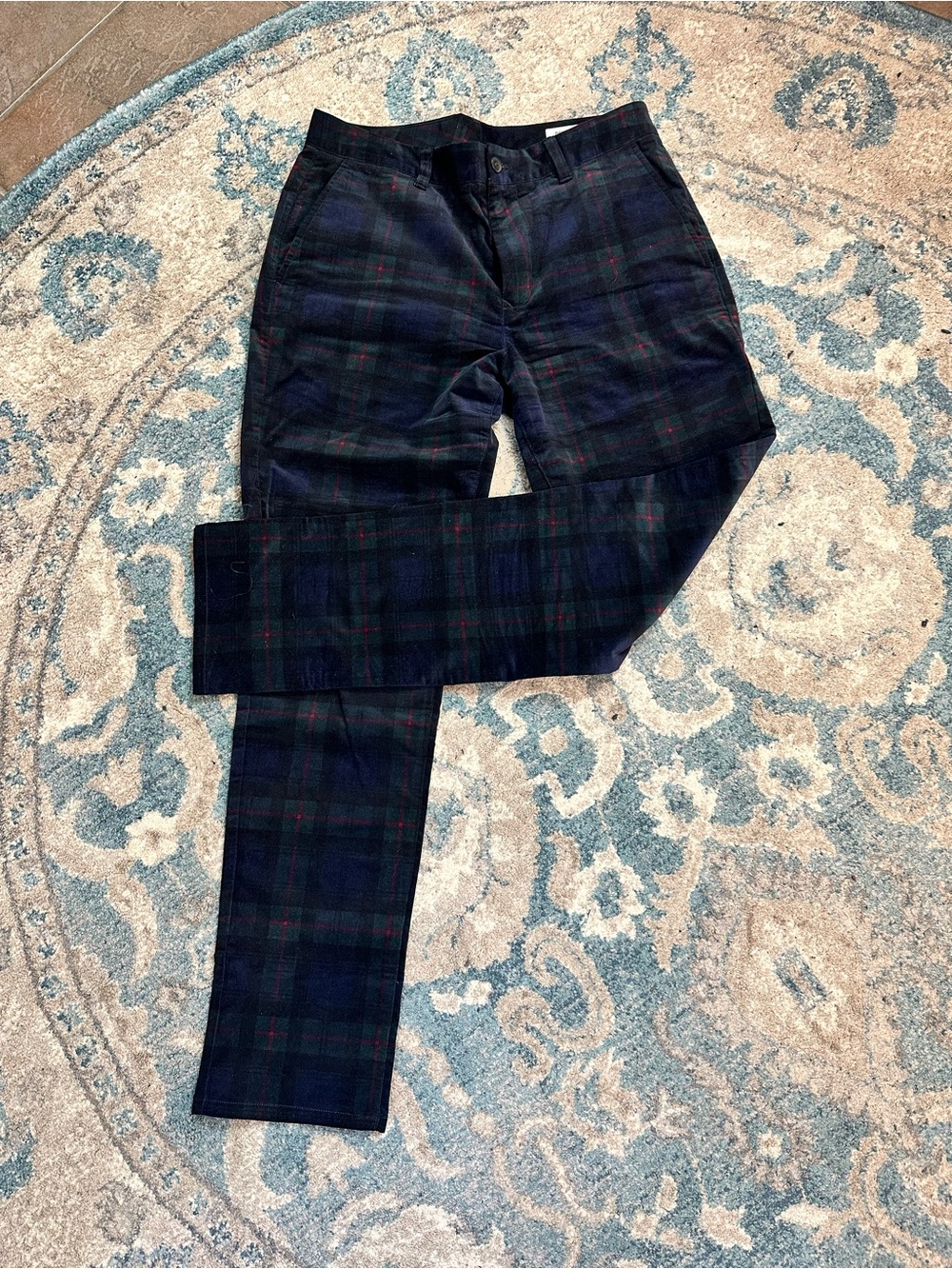 Bonobos Men's Black and Dark Green Plaid Dress Pants